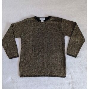 Vtg Carly Blake Black &‎ Gold Metallic Crew Neck Sweater Women's Size M Holiday